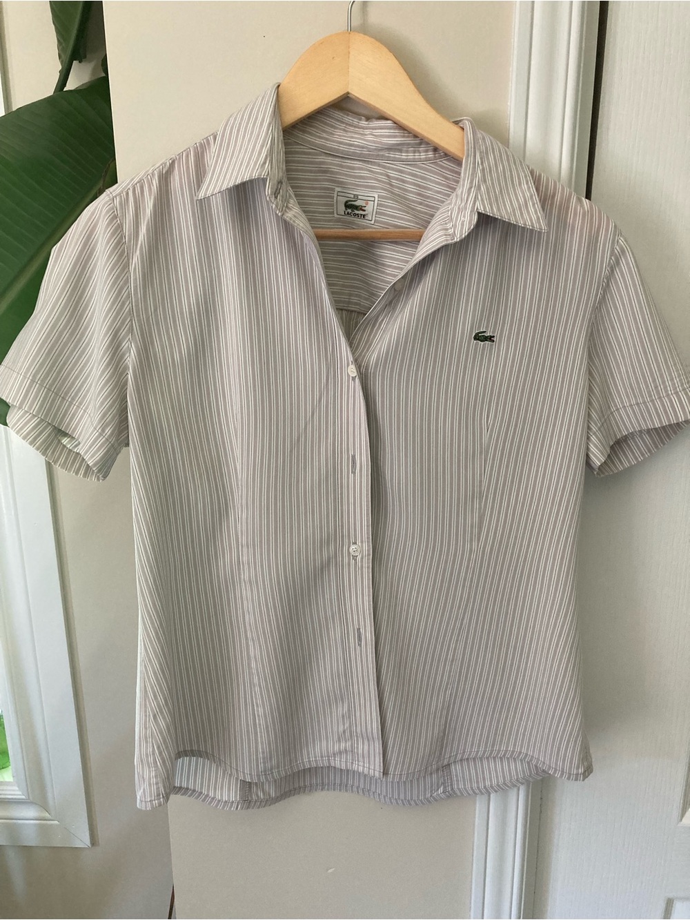 Lacoste Striped Short Sleeve Shirt - White & Light Gray